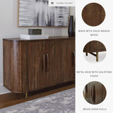 Amickly Contemporary 4-Door Accent Cabinet with 2 Shelves, Cord Management and Fluted Design, Dark Brown