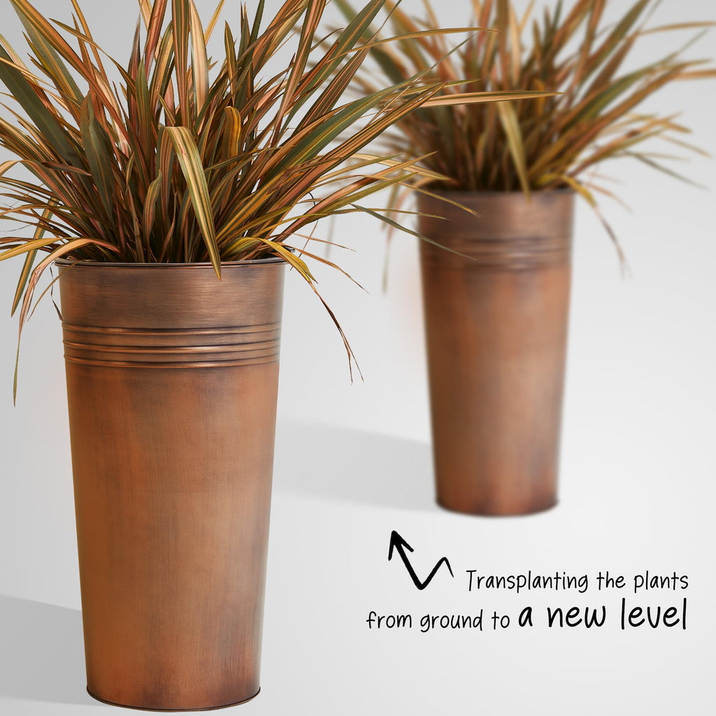 25'' Tall Galvanized Steel Planter Pot with Water Level Indicator - 2-Pack Self Watering Planters Flower Pot for
