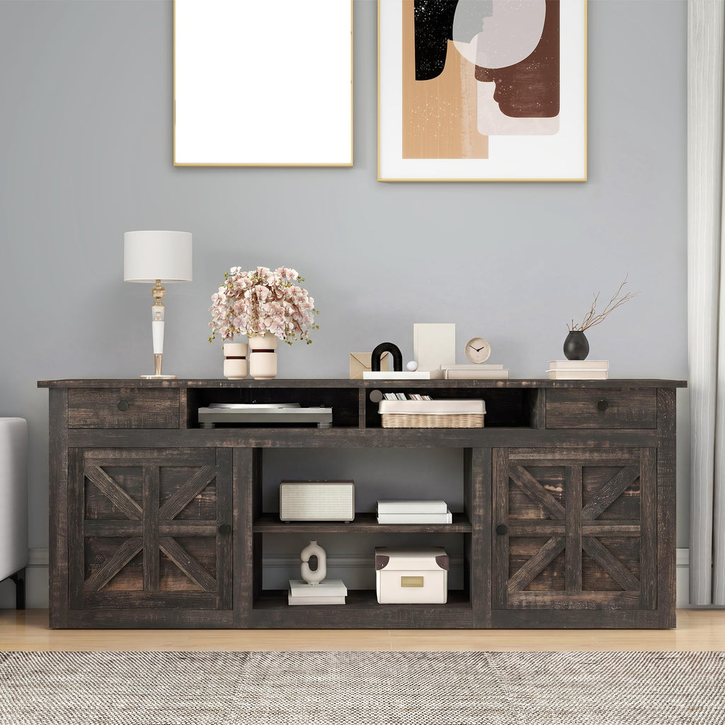 Farmhouse TV Stand for 75/80 Inches TVs, Entertainment Centers Furniture 30" Tall, TV Consoles with Storage Drawers &