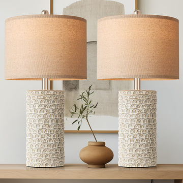 23" Modern Ceramic Table Lamp Set of 2, Table Lamps, Rustic Farmhouse Bedside Lamps Nightstand lamp, Desk Lamp for