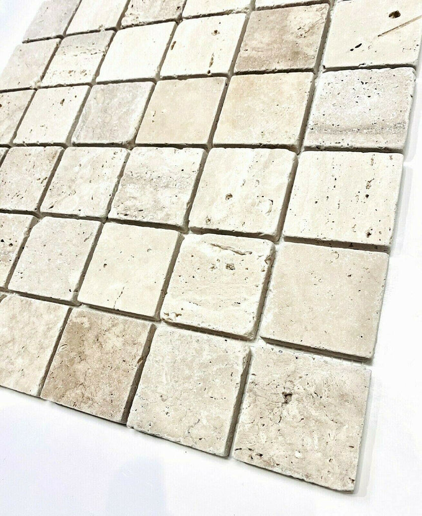 2x2 Light Ivory Tumbled Travertine Mosaic Tile Backsplash Wall Floor