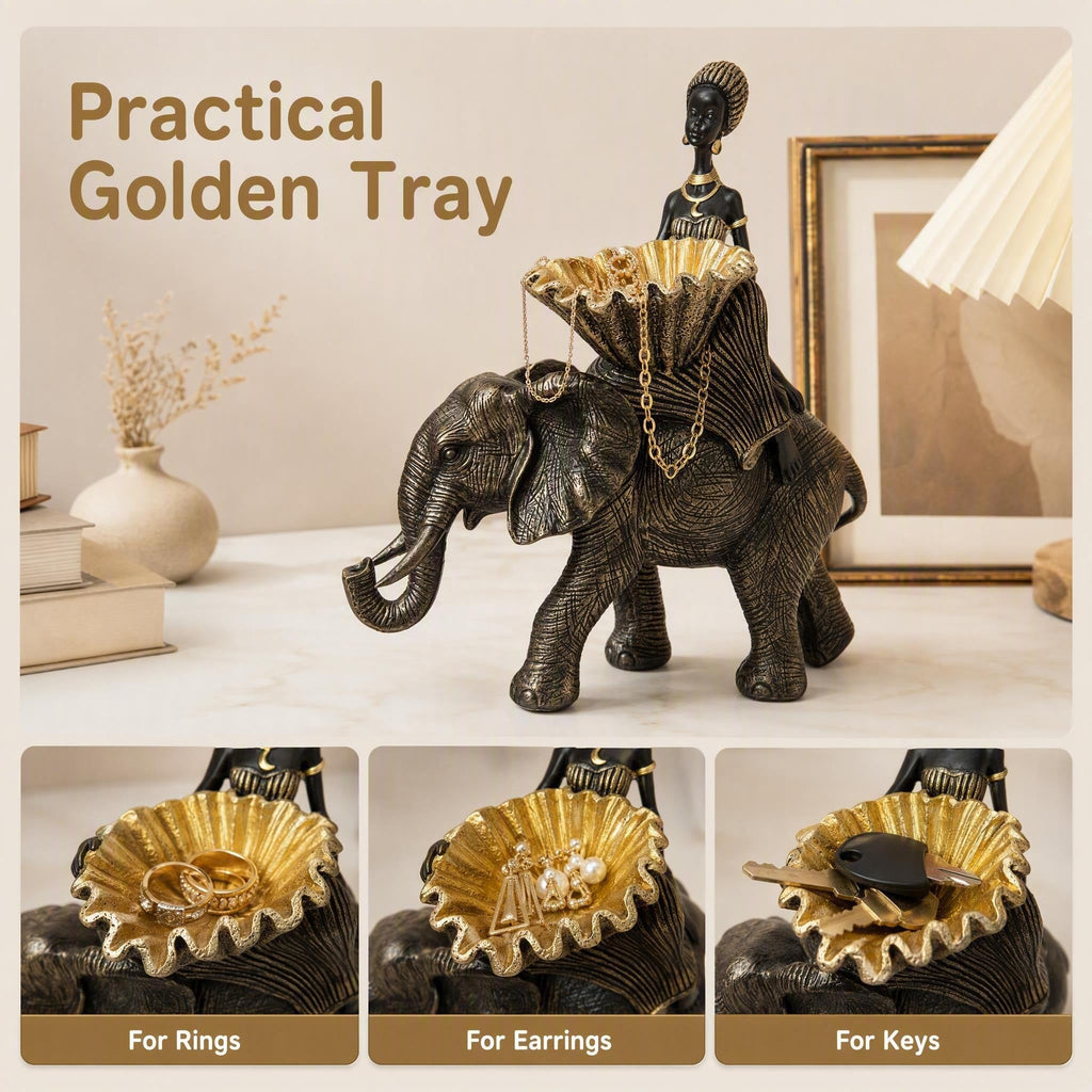 African Woman Riding Elephant Statue | Casa Home Living