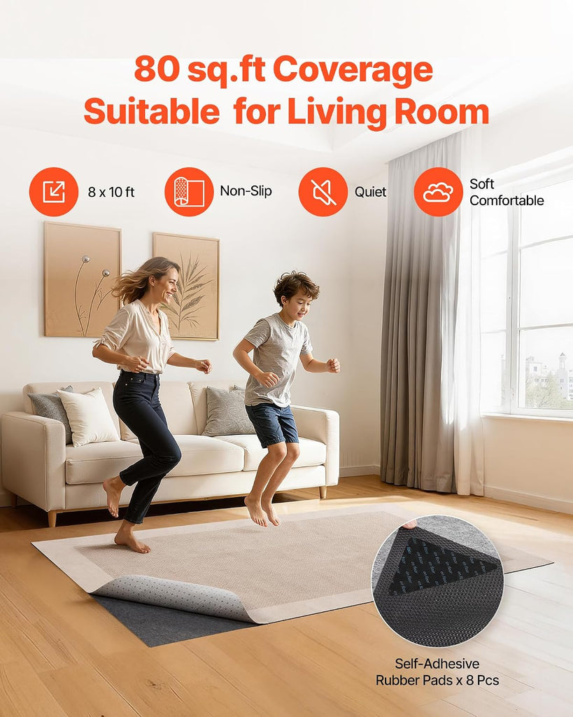Rug Pad 8 x 10 ft, Non-Slip Carpet Area Pad 0.12in Rug Mat Padding with Dual Surface Felt Cushion & Rubber Gripper