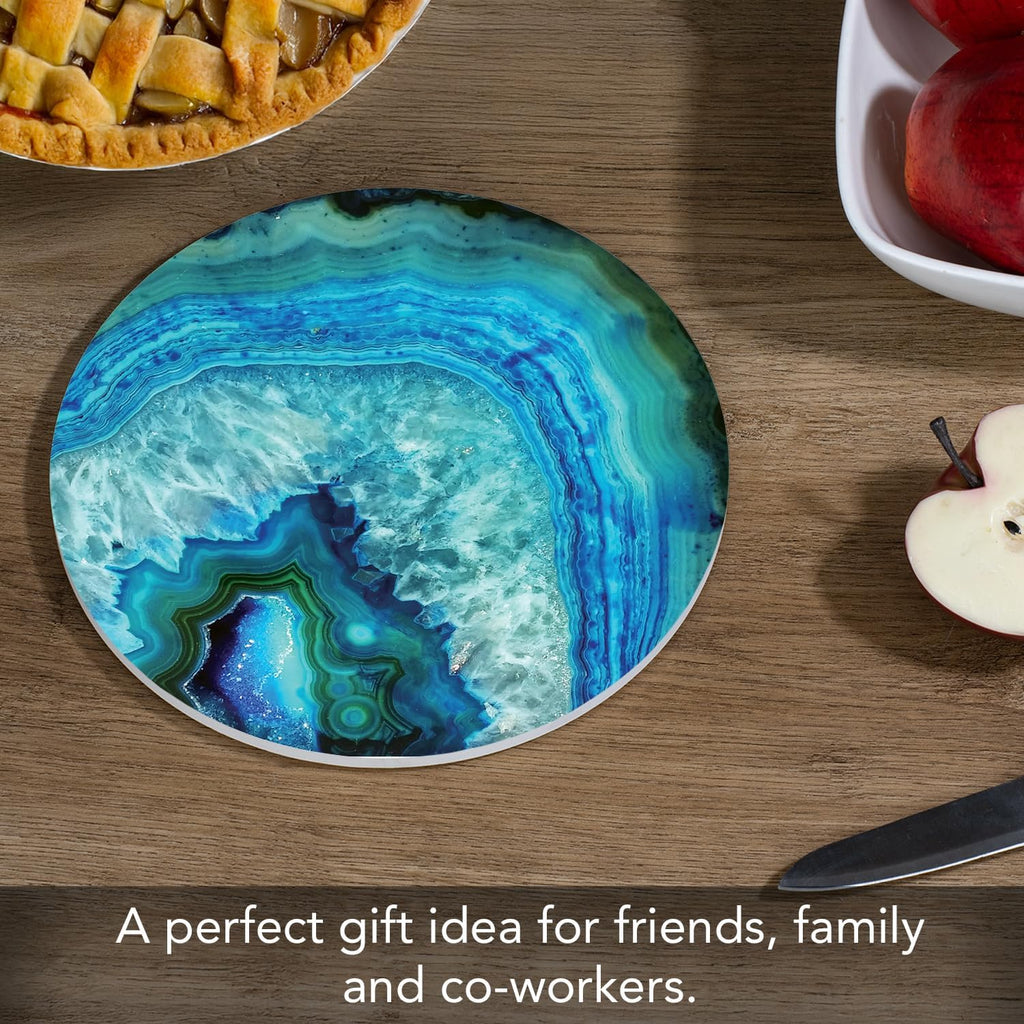 Faux Agate Decorative Heat Tolerant Ceramic Stone Trivet with Non-Skid Cork Backing 7" Round Artistic, Durable