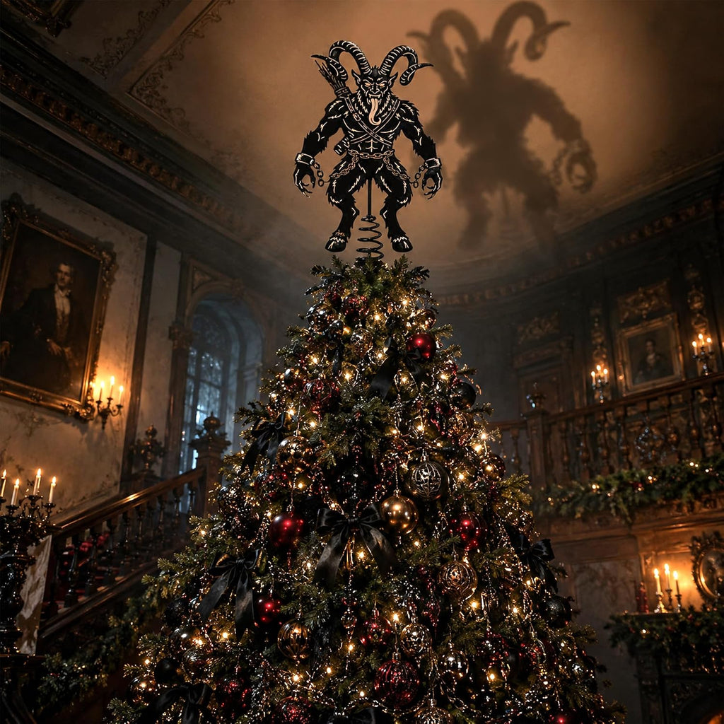 7.9" Metal Krampus Christmas Tree Topper, Gothic Krampus Tree Decor - Set of 2