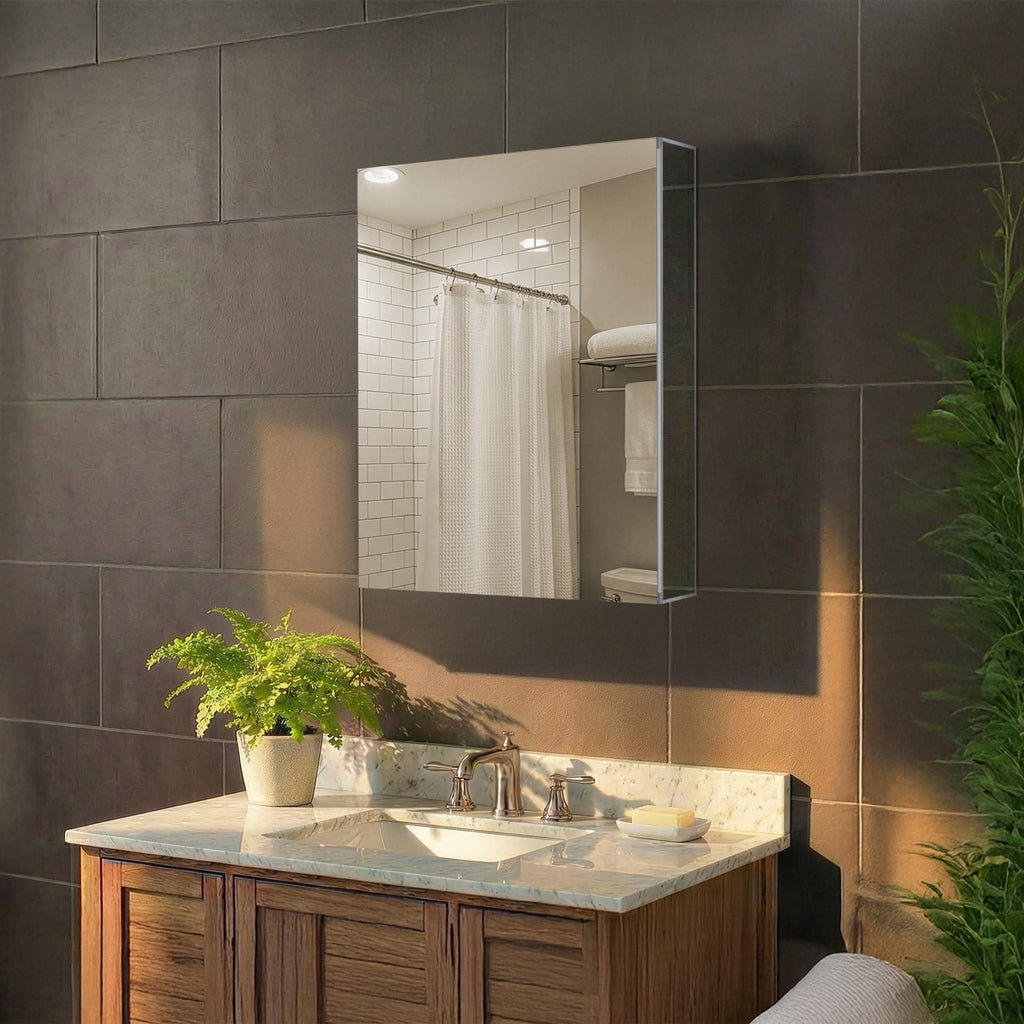 24" x 30" Bathroom Medicine Cabinet, Aluminum Bathroom Vanity, Recessed Medicine Cabinet/Surface Mount, Left and