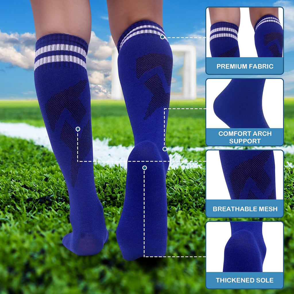 3 Pairs Kids Soccer Socks Striped Knee High Tube Socks Football Uniform Sports Socks for Boys Girls Old