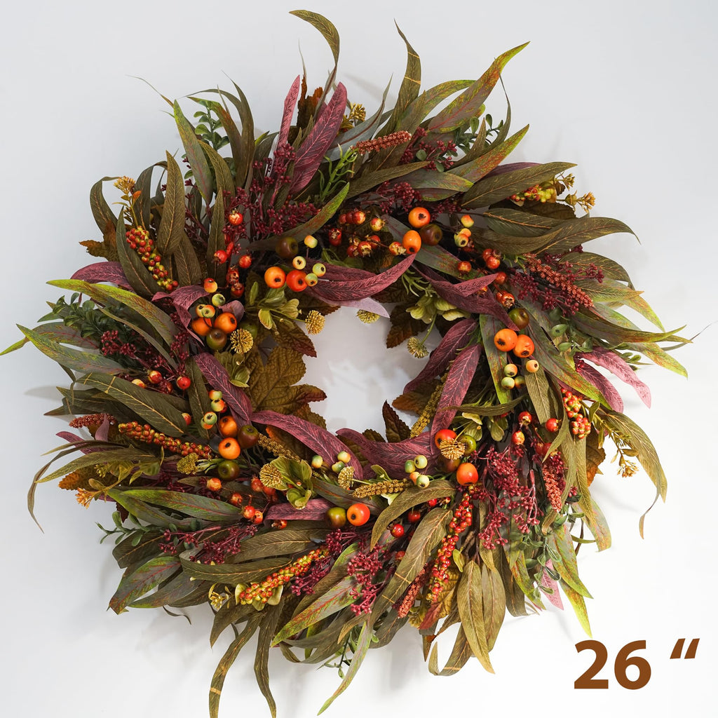 Olive Wreath for Front Door 22 inch, Greenery All Season Wreath with Olive Leaf Fruit, Home Decoration for Outdoor