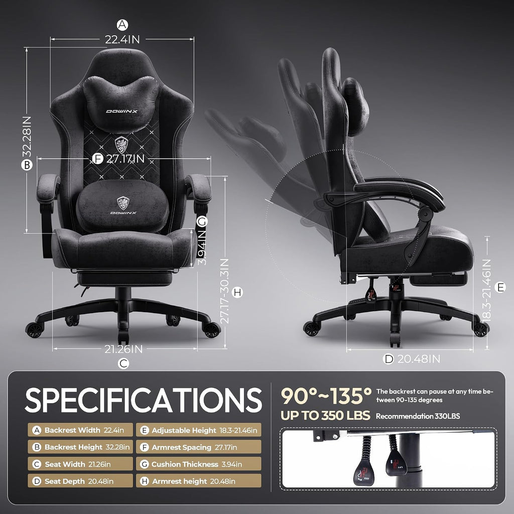 Gaming Chair with Heated Massage Lumbar Support,Big and Tall Fabric Gaming Chairs for Adults with Footrest, Ergonomic