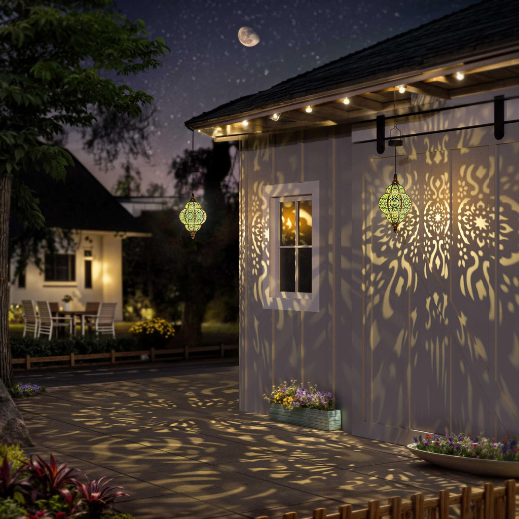 Hanging Solar Lights Outdoor Garden Decor Solar Lantern Waterproof Plastic Moroccan Outdoor Decorations Pathway Yard
