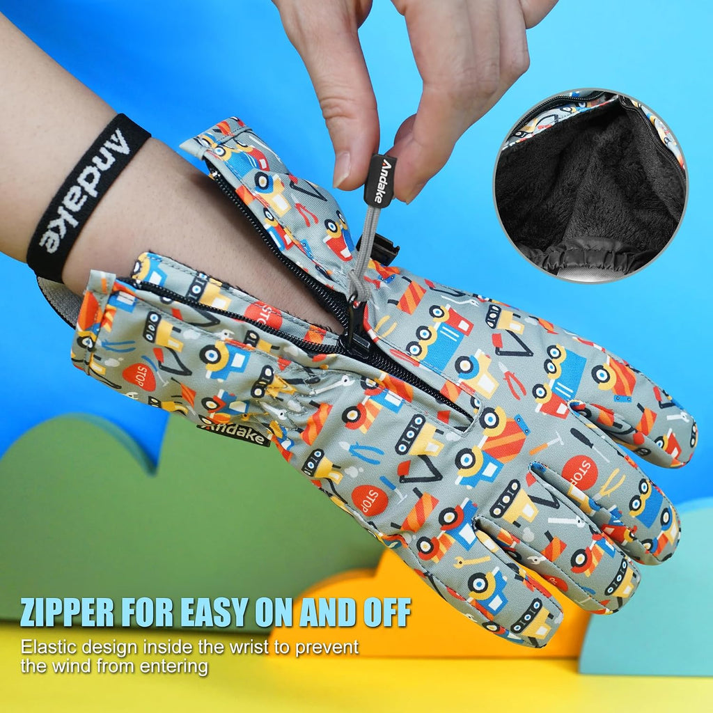 Waterproof &Breathable Kids Snow Gloves, Toddler Winter Warm Ski Gloves for Boys Girls