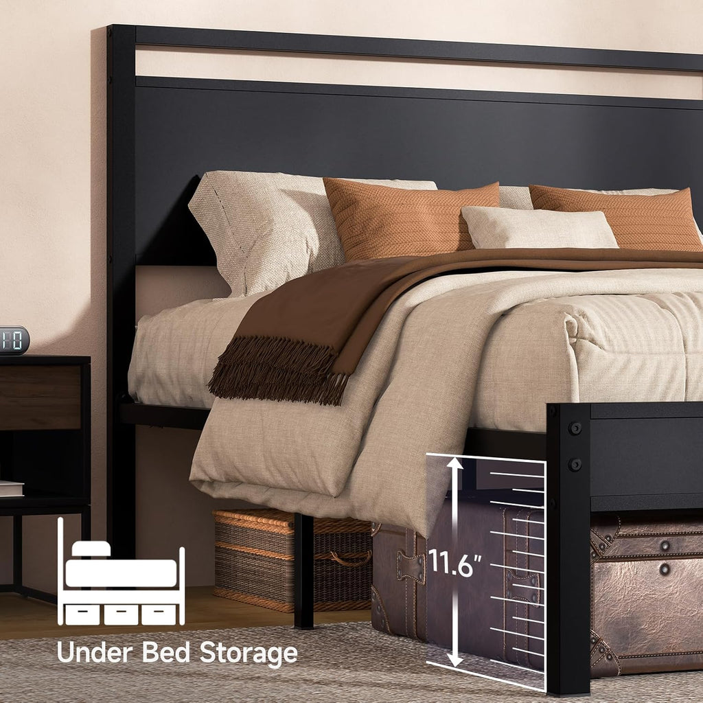 Queen Bed Frame with Modern Wood Headboard & Footboard, Upgraded Heavy Duty Metal Sturdy Bed Frame Queen, Stable