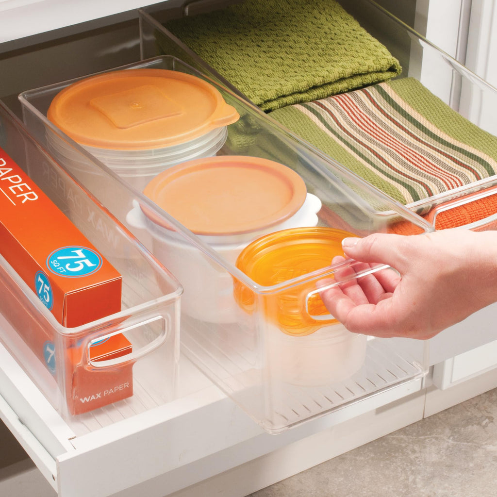 Plastic Stackable Pantry Bin with Handles, Set of 2, Clear