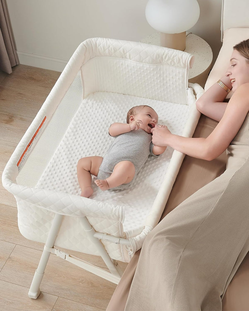Bassinet Bedside Sleeper for Baby, 2 in 1 Baby Crib for Newborn, Bedside Bassinet with 4 Auto-Lock Wheels &