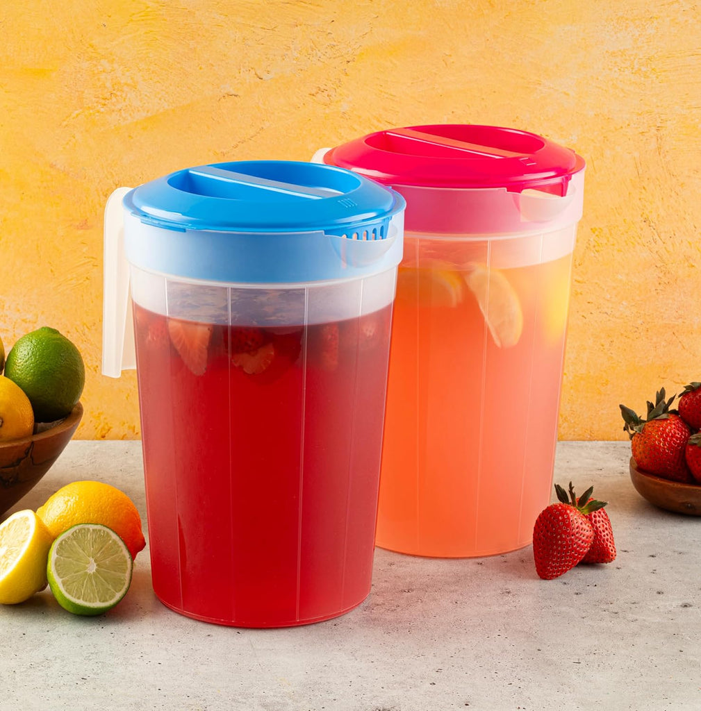 2-Pack 1-Gallon Plastic Pitchers with Lids - Iced Tea Pitchers with Twist Cover BPA-Free, Dishwasher & Freezer Safe