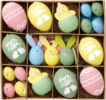 Easter Eggs Ornaments Tree Decorations, Pastel Pink Blue Plastic Easter Eggs Bulk Tree Ornaments, 1.2"-2.4" - Set of 35