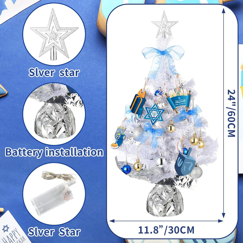 24 Inch Hanukkah Decor Tabletop Mini Hanukkah Tree with Lights