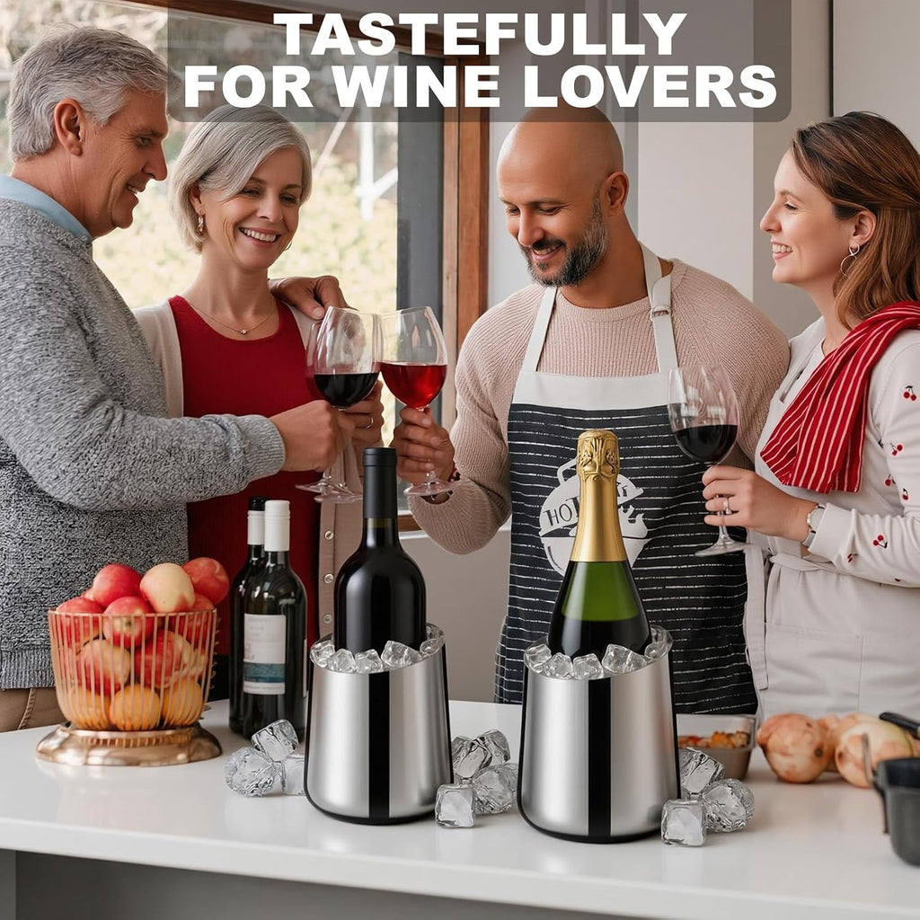 Wine Chiller Bucket Stainless Steel Champagne Bucket 750ml Wine Bottle Cooler Champagne Chiller Double - Set of 2