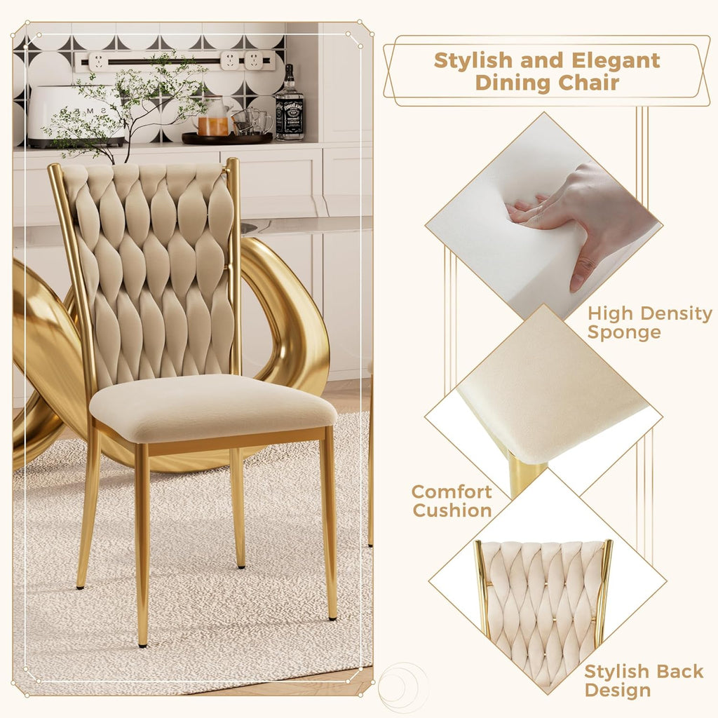 Velvet Dining Chairs Set of 6 with Gold Metal Legs, Modern Upholstered Kitchen Chairs