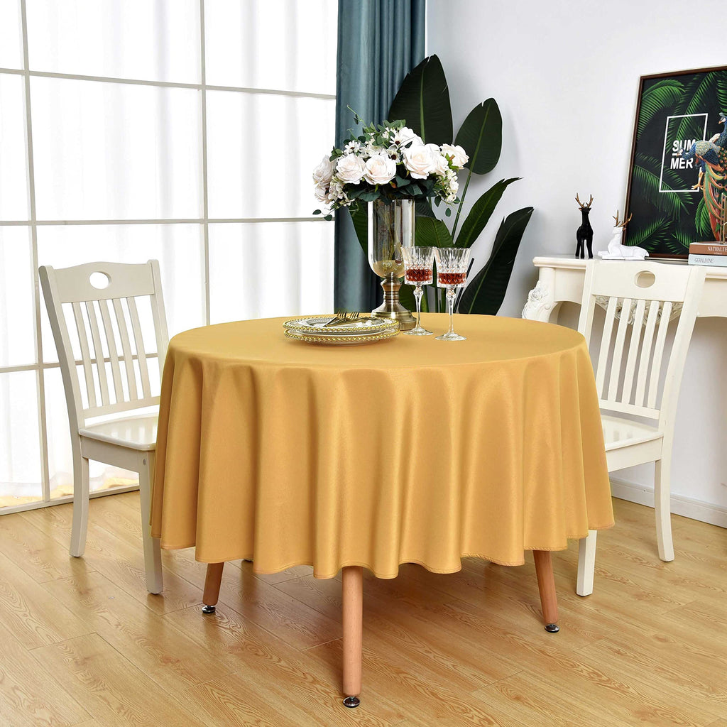 Gold Round Tablecloth Waterproof Wrinkle Free Table Cloth, 90 inch