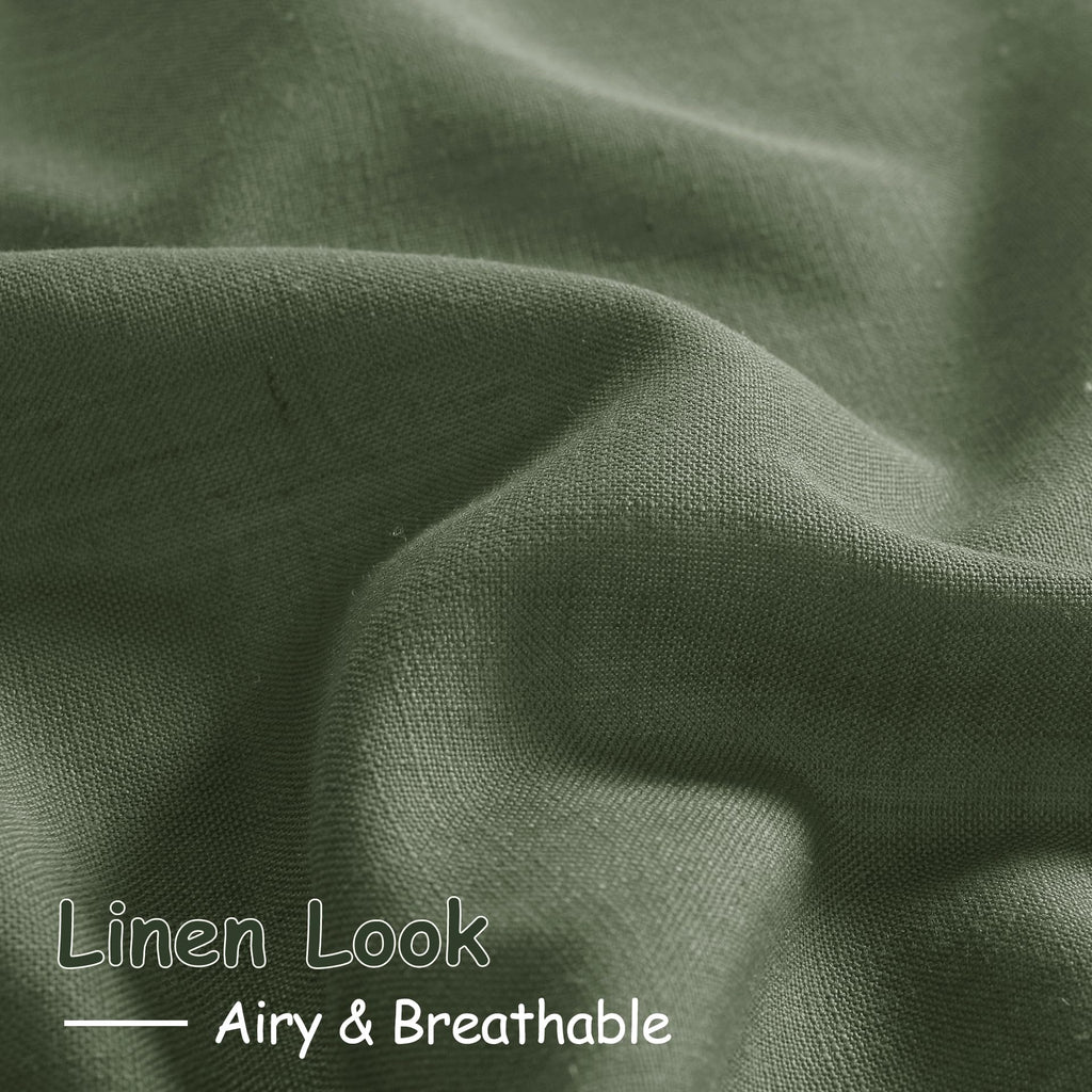 Olive Green Linen Curtains 84 Inches Long Back Tab Light Filtering Privacy Semi Sheer Curtains Modern Farmhouse Decor