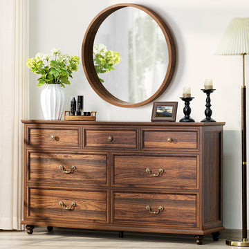 Farmhouse 54" 7 Drawers Dresser, Vintage Wood Chest of Drawers w/ 4 Wooden Legs, Wide Closet Storage Dressers