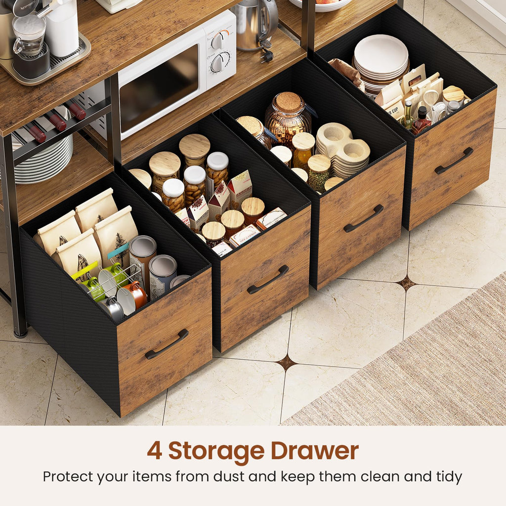 Bakers Rack with Power Outlet and LED Light, 47.2'' Microwave Stand with Storage, Kitchen Coffee Bar Cabinet with