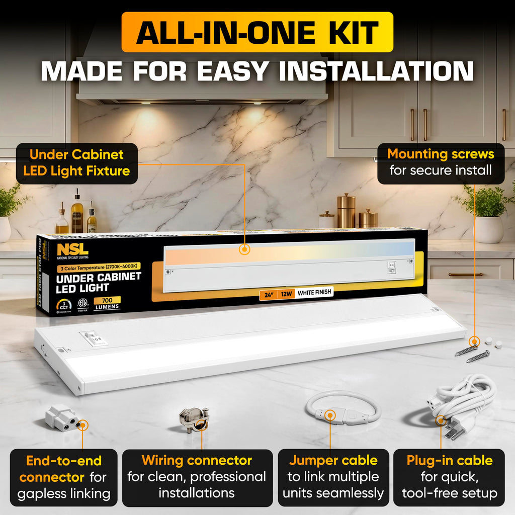 LED Under Cabinet Lighting Hardwired - 24 Inch White