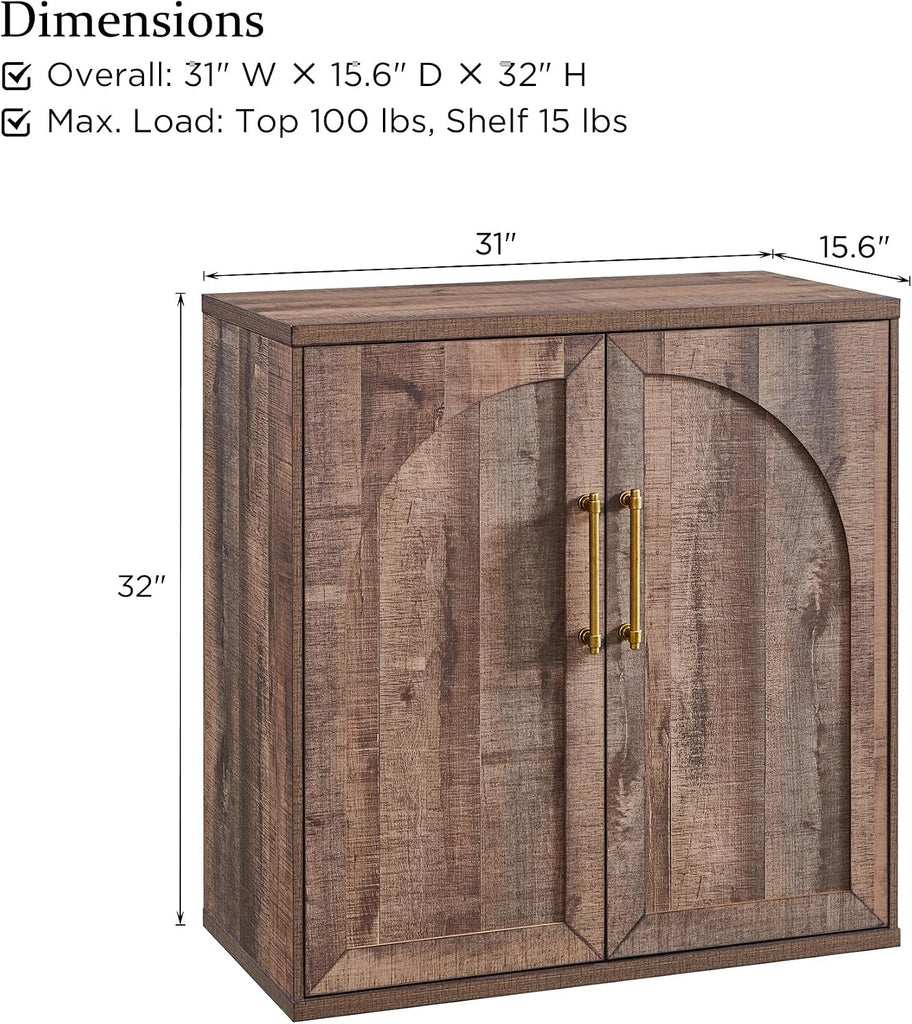 Arched Door Sideboard Buffet Cabinet Set of 2, Rustic Oak | Modular, Multi-Compartment Storage, Adjustable Shelf