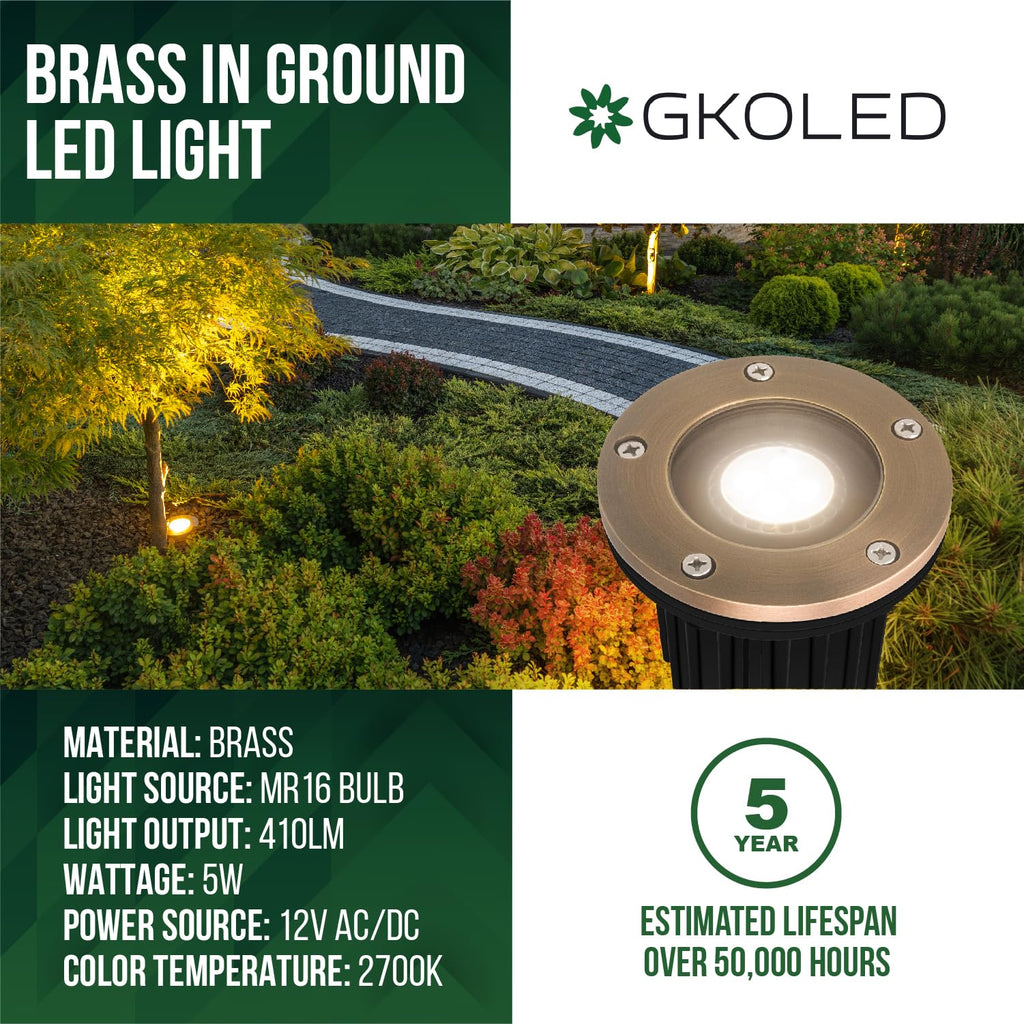 Outdoor Brass Well Lights, Low Voltage LED In Ground Light