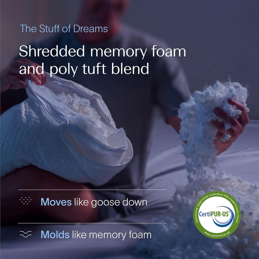 Signature Adjustable Shredded Memory Foam Pillow Queen | CertiPUR-US Certified | Bamboo Rayon Cover | Side Back