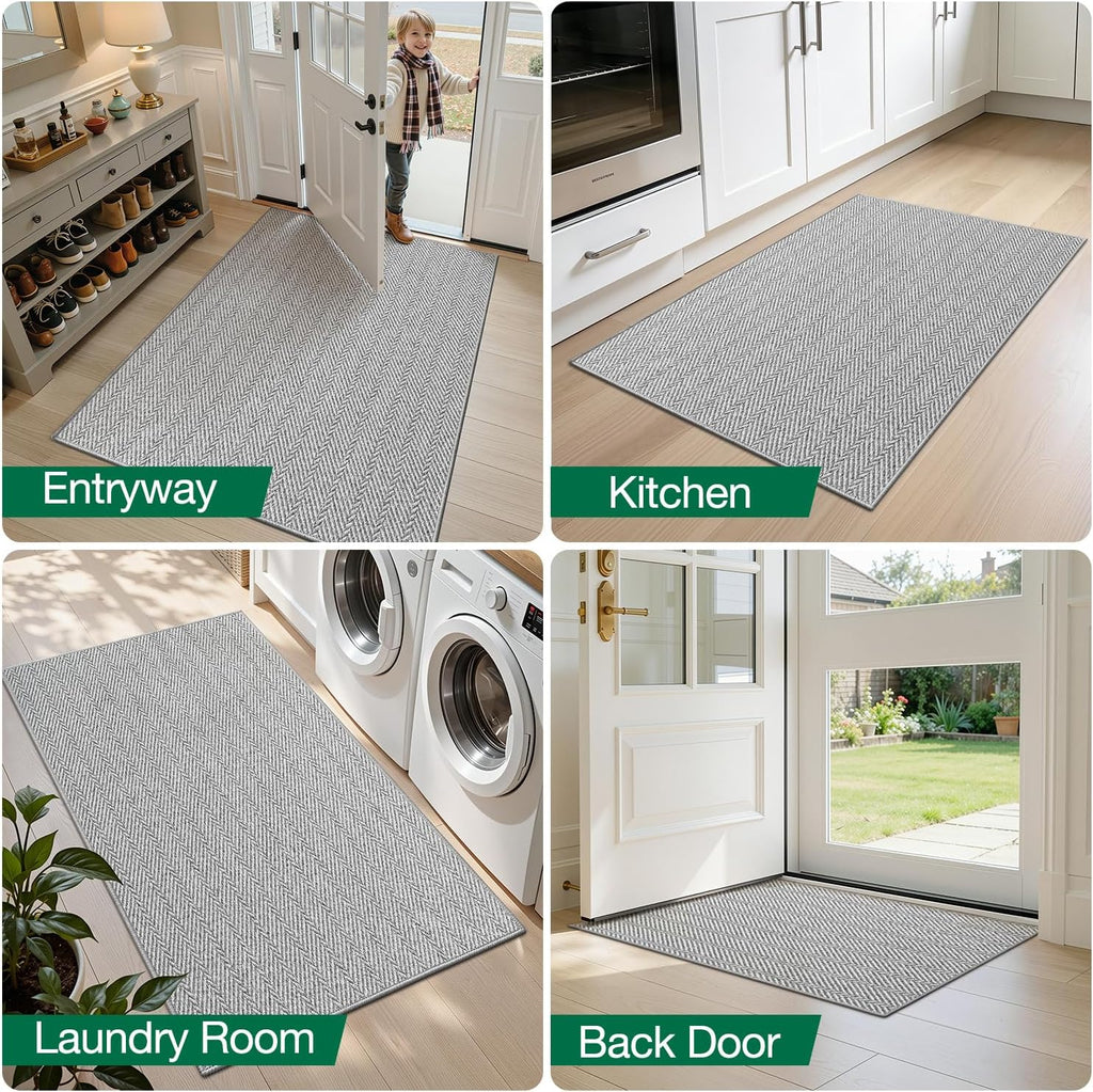 Ultra Thin Indoor Door Mat 24"x36", Entrance Doormat, Light Gray | 0.14" Ultra Thin, Dirt-Trapping & Absorbent