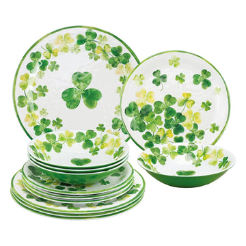 12 Piece Shamrocks Melamine Dinnerware Sets, Outdoor Dishes Set, Plates and Bowls Sets, St. Patrick's Day