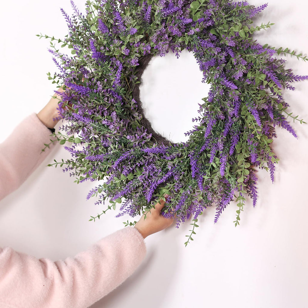 26'' Large Artificial Eucalyptus and Lavender Wreath for Front Door(Purple)