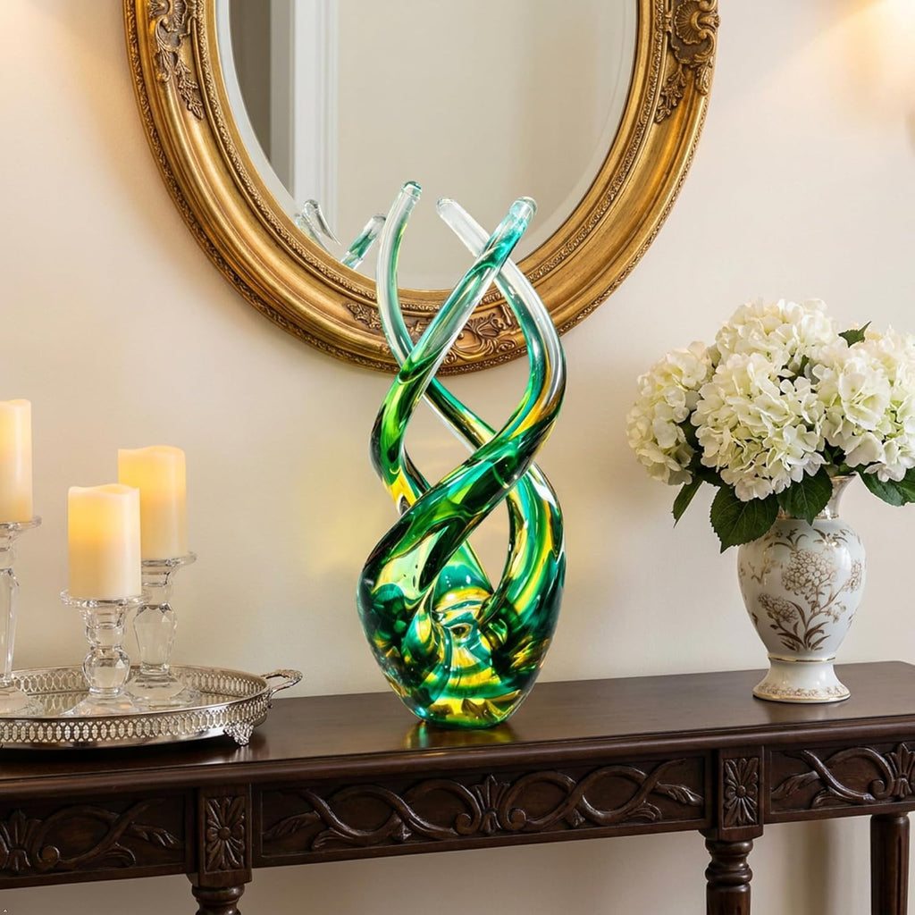 Hand Blown Glass Decor - Emerald Green Glass Sculpture - Aurora Collection Theme Spiral Kinetic Figurine, Light - Set of 199