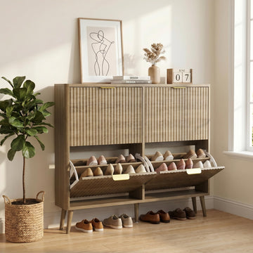 Narrow Shoe Storage Cabinet, Shoe Cabinet with 4 Flip Drawers, Freestanding Shoe Organizer with Legs, Slim Shoe Rack