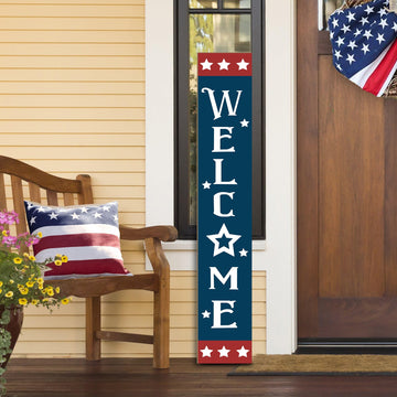 Patriotic Wooden Porch Sign 47" 4th of July Independence Day Large Welcome Sign Memorial Day Vertical Indoor Outdoor