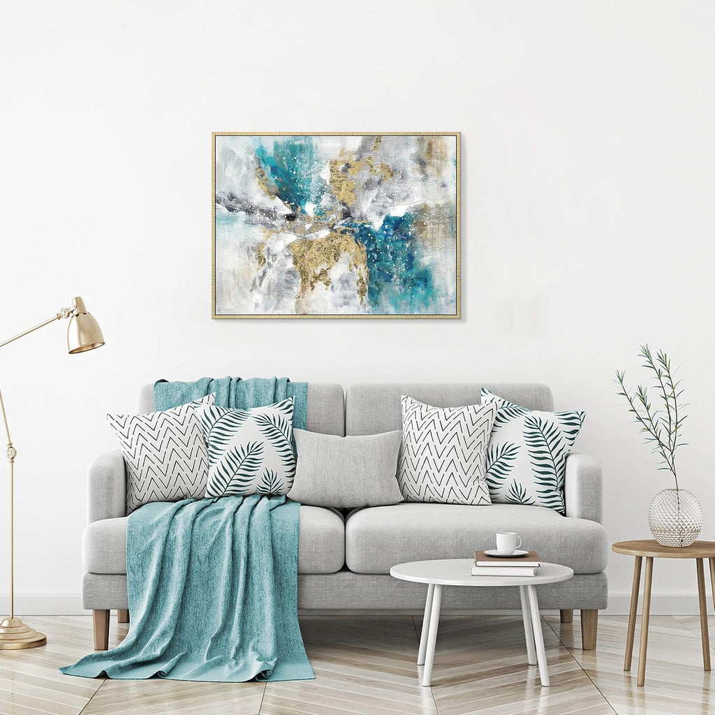 Abstract Canvas Framed Wall Art: Marble Abstract Heavy Texture Pictures Minimalist Painting with Gold Foil (