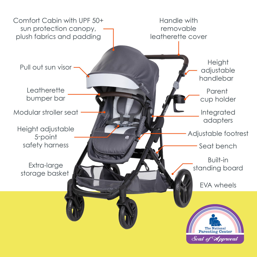 Baby Trend Morph Single to Double Modular Stroller Travel System with EZ-LiftTM Plus Infant Car Seat, Dash Grey