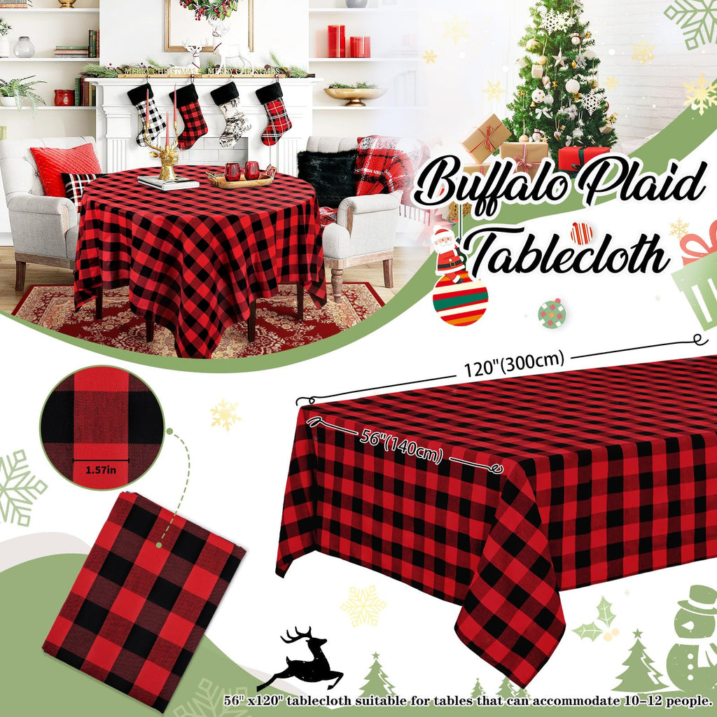 Checkered Tablecloth Plaid Fabric 56"x120" Classic Gingham Cover for Indoor