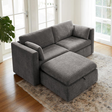 78" Modular Sectional Sofa, 3 Seat Modular Couch, Grey
