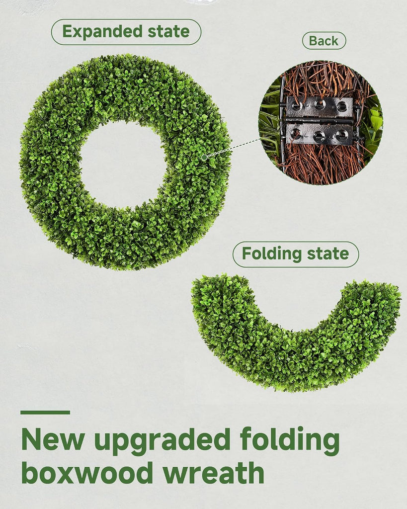 19''Boxwood Wreaths for Front Door,Artificial Spring Wreaths for Farmhouse Wedding Green Year Round Indoor Outdoor