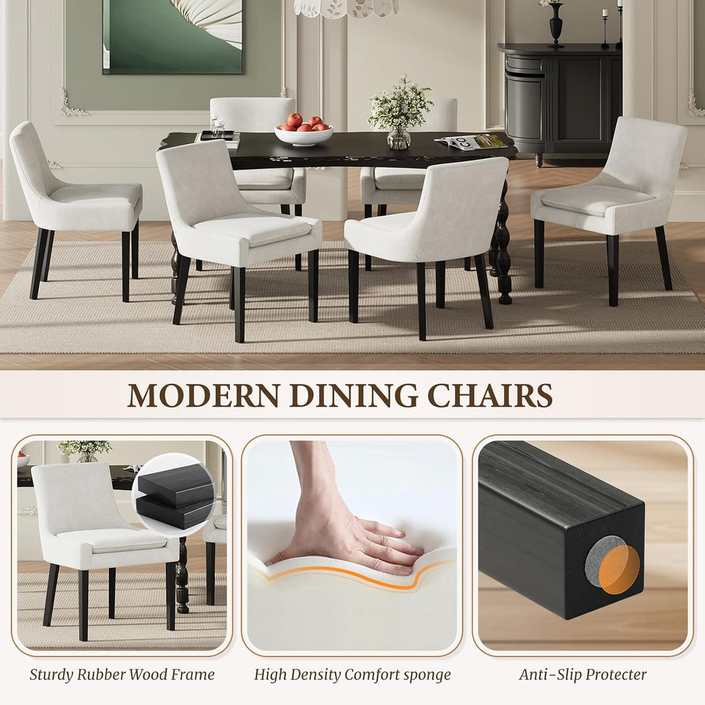 Dining Chairs Set of 4, Upholstered Corduroy Dining Room Chair with Wood Legs, Mid-Back Padded Kitchen Side Chairs