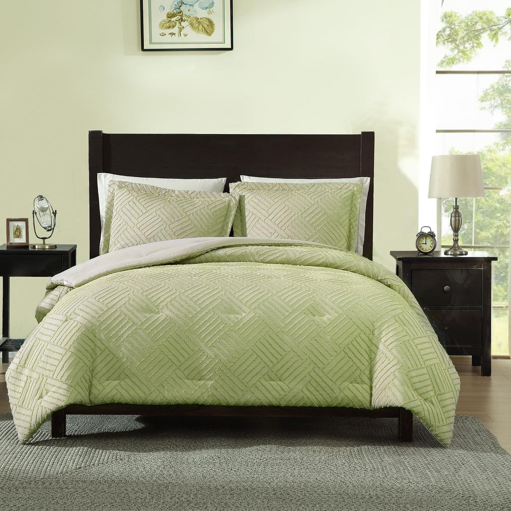 Home Comforter Set Leaf Green, 2 Pieces Clipped Jacquard Comforter Set, All Season Lightweight Soft Shabby Chic