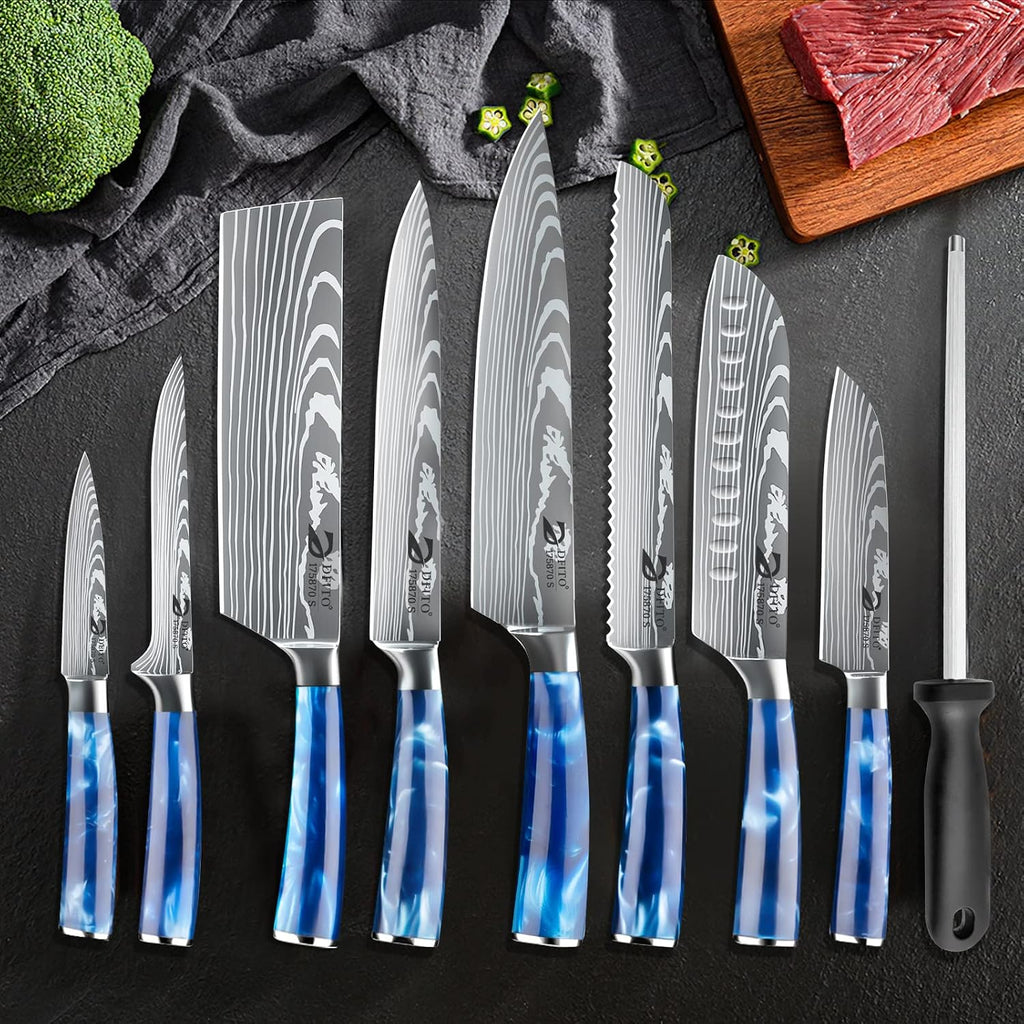 Chef Knife Sets with Roll Bag, 9 Pieces Professional Knife Set | High Carbon Stainless Steel Kitchen Chef Knife Set
