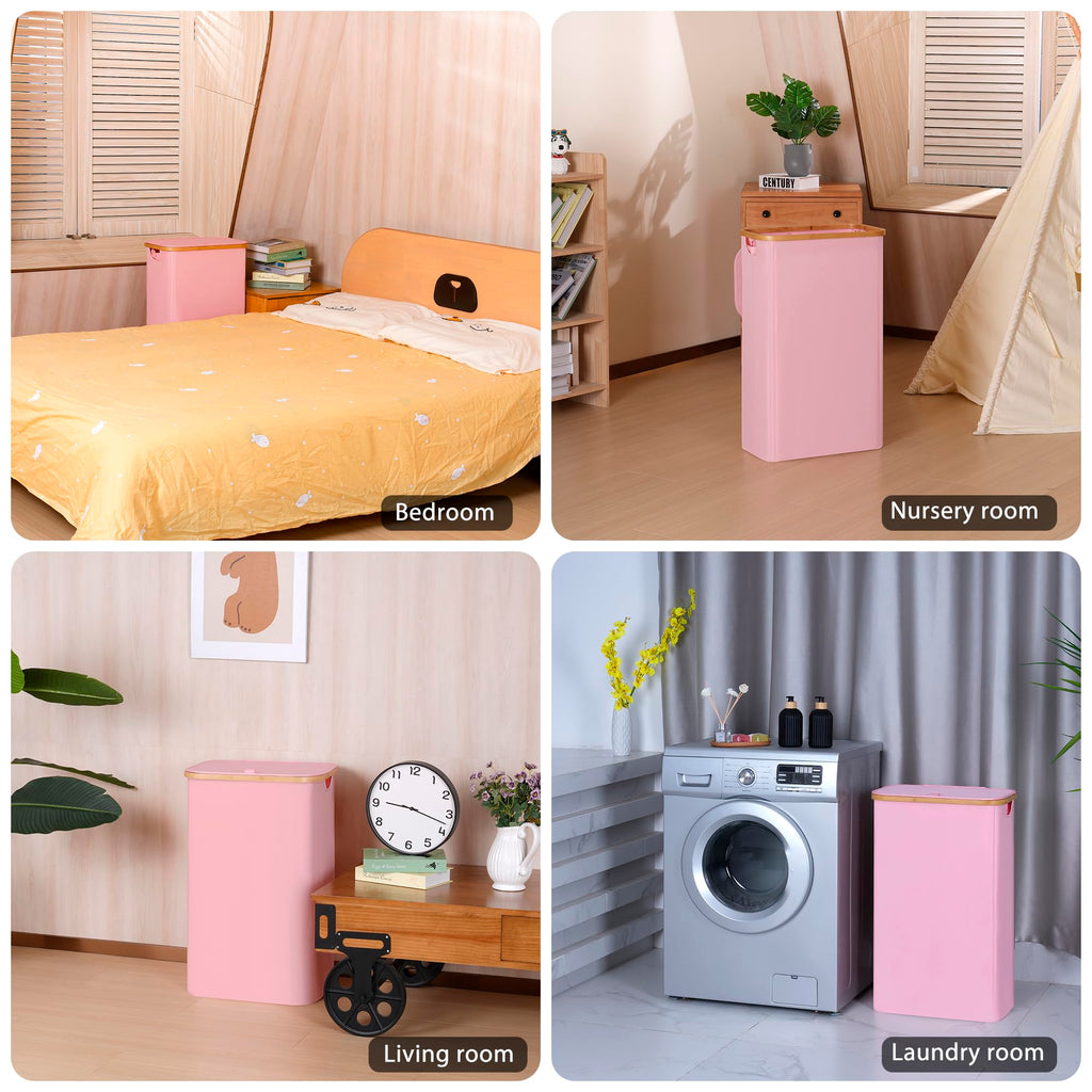 75L Slim Laundry Hamper, Narrow Laundry Basket with Lid,Foldable Clothes Hamper with Bamboo Handles,Hamper Basket