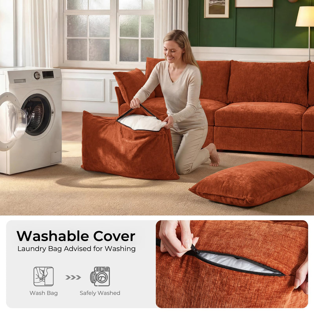 Oversized Modular Sectional Sofa Terracotta Orange, L-Shaped Convertible Couch with Movable Ottoman, Large 6-Seater