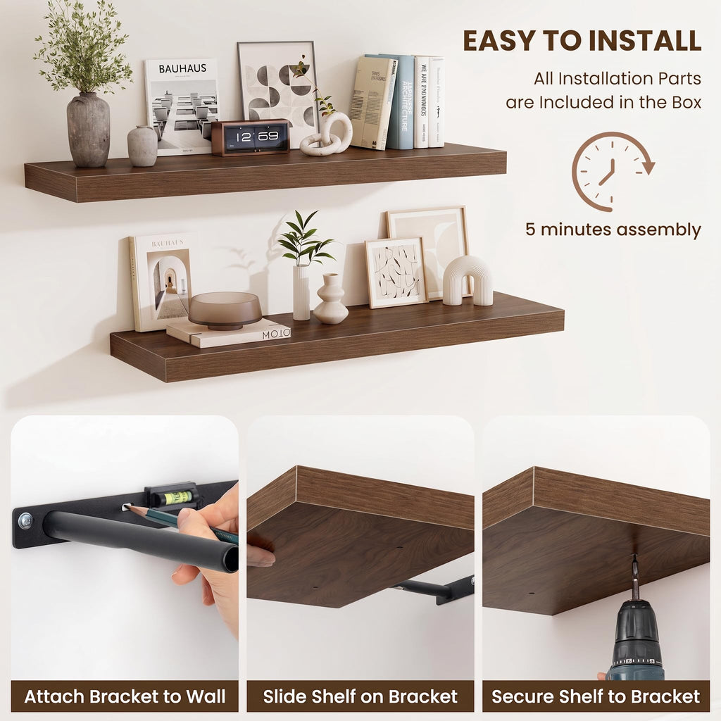 Wood Floating Shelves 20 Inch, 10 Inch Deep Shelves Wall Mount, Wall Shelves with Invisible Bracket, 20" Floating