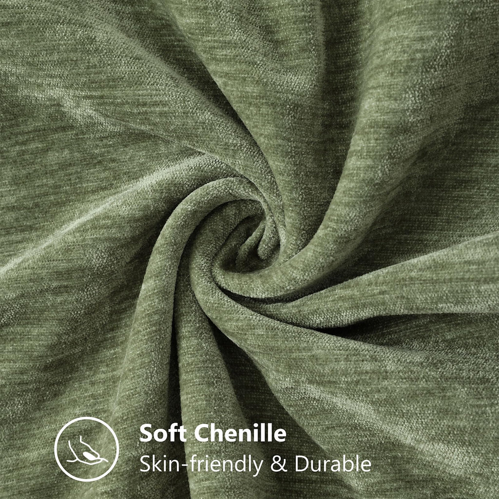 Soft Chenille Throw Pillow Covers 26x26 Set of 2 Olive Green