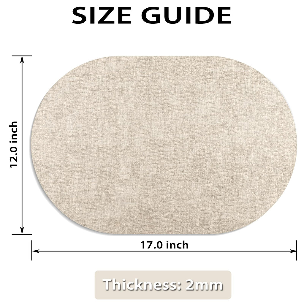 Faux Leather Oval Placemats Set of 6, Beige